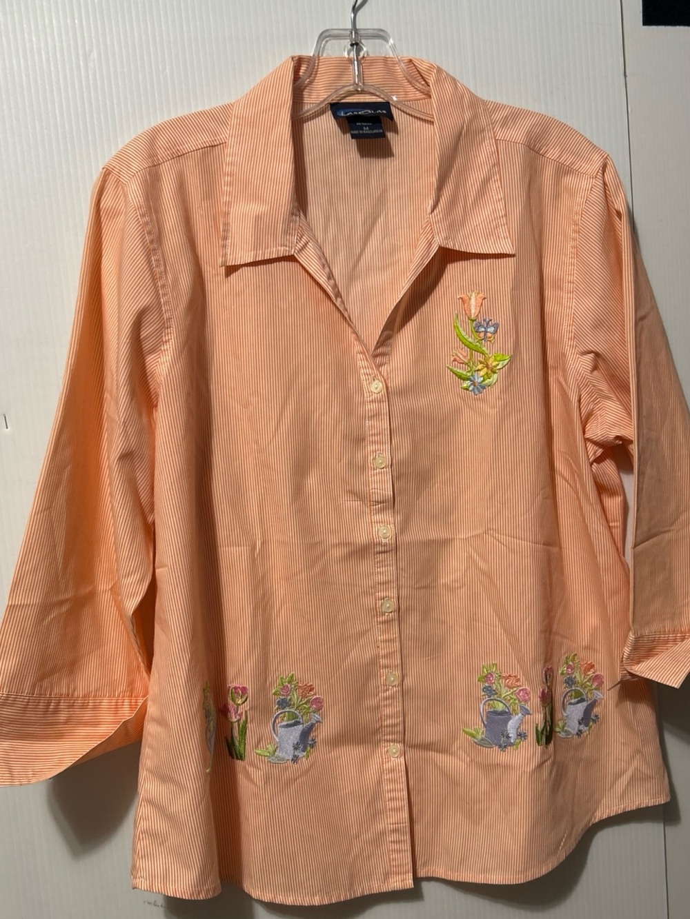 Peach Embroidered Button-Down Blouse